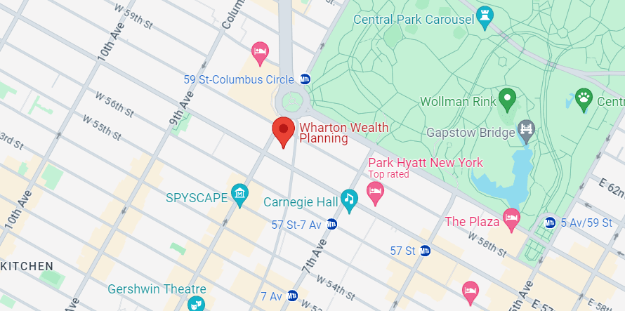 A map of the location of wharton wealth planning.